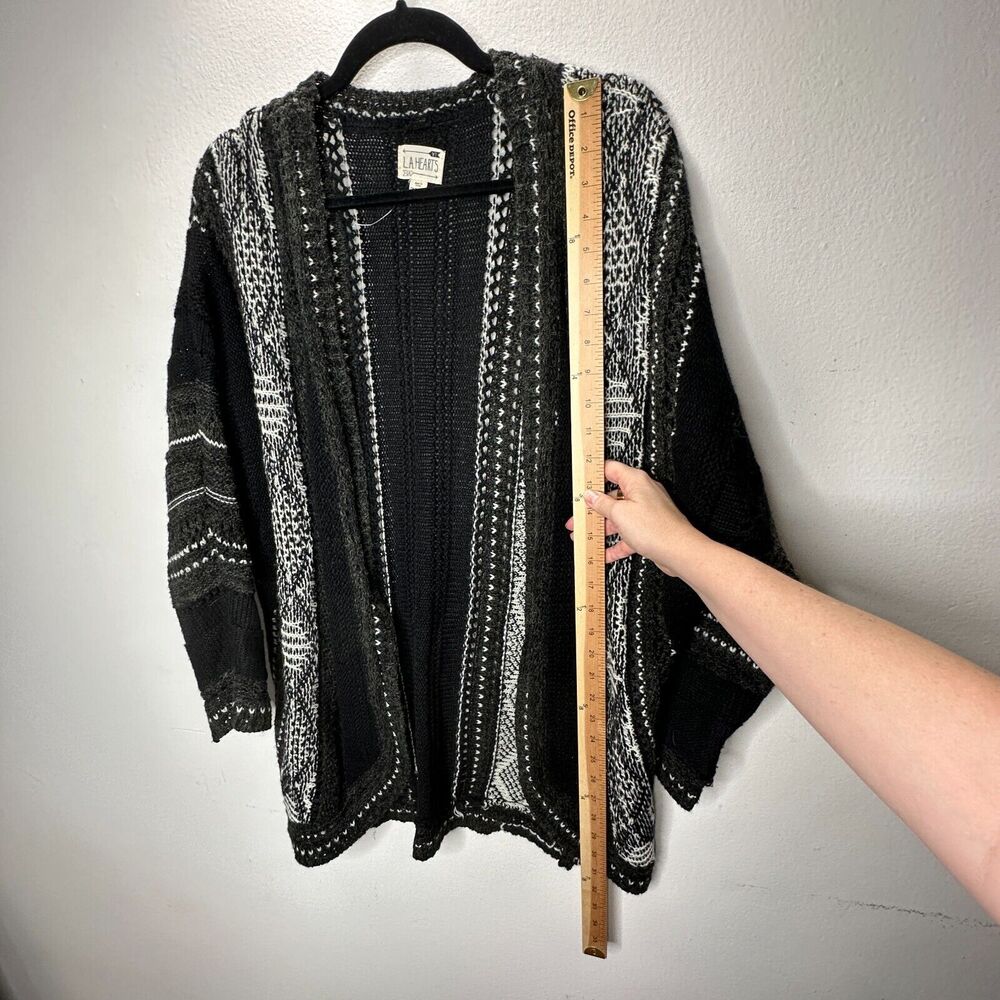 LA Hearts Black Gray and Cream Striped Knit Long Line Open Cardigan Sweater OS - Picture 12 of 14